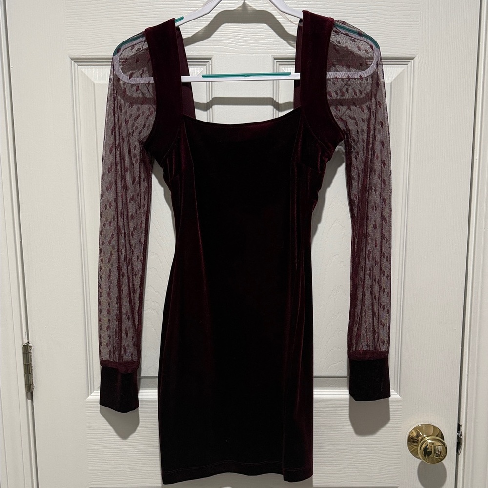 Speechless Velvet Long Sleeve Dress in Deep Burgundy